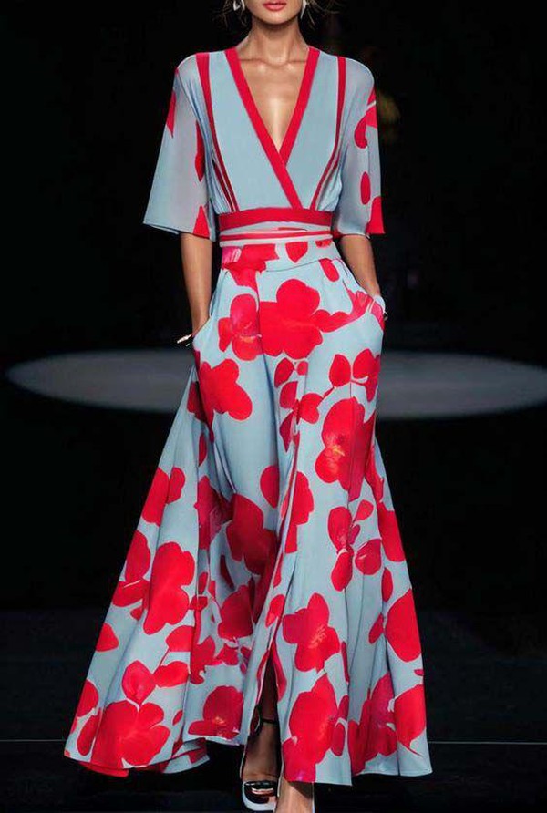 Ayana | Elegant V-Neck Floral Print Maxi Dress With Flutter Sleeves