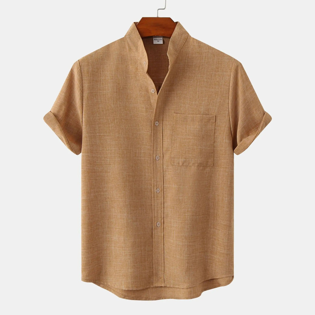 Tobias | Stylish Cotton-Linen Short Sleeve Mandarin Collar Shirt