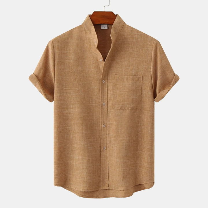 Tobias | Stylish Cotton-Linen Short Sleeve Mandarin Collar Shirt
