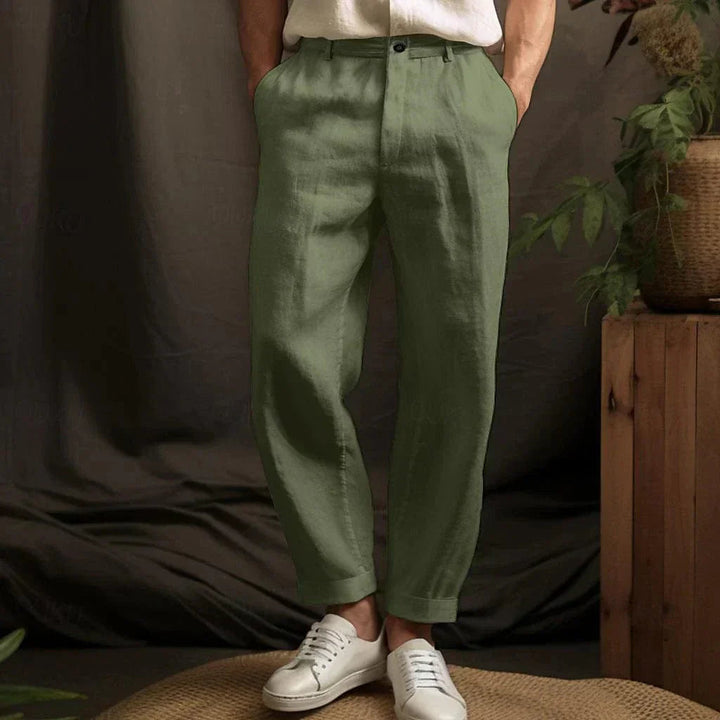 Imogen | Relaxed Fit White Linen Trousers For Men