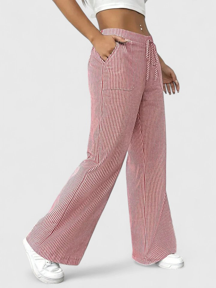 Tessa | Stylish Striped Wide Leg Palazzo Pants With Drawstring