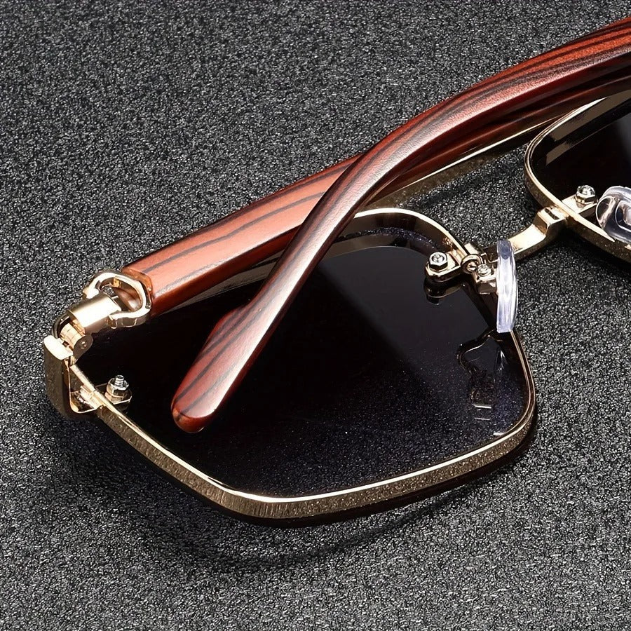 Dalston | Stylish Square Frame Blue Lens Sunglasses With Gold Accents