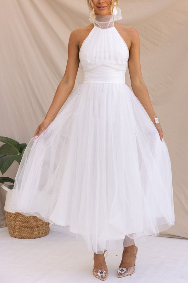 Penelope | Elegant Halter Tulle Maxi Dress
