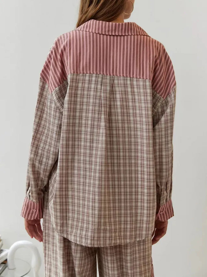 Penelope | Elegant Two-Piece Striped Cotton Pajama Set With Mixed Patterns