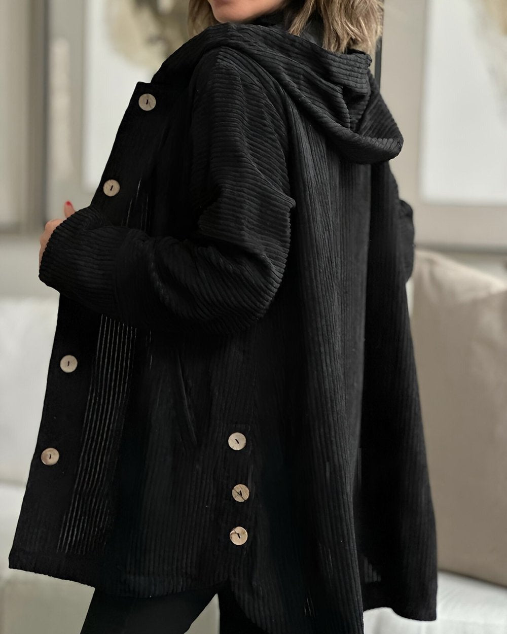 Cordia | Stylish Hooded Corduroy Jacket With Button Front