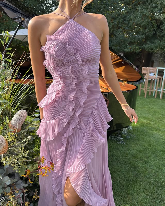 Thea | Elegant Halter Ruffle Maxi Dress