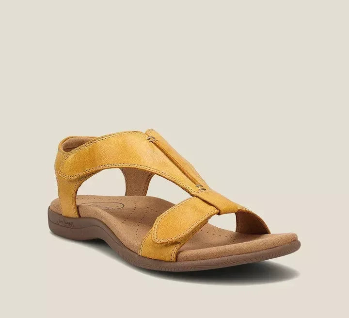 Finola | Elegant Black Leather Orthopedic Sandals With Arch Support