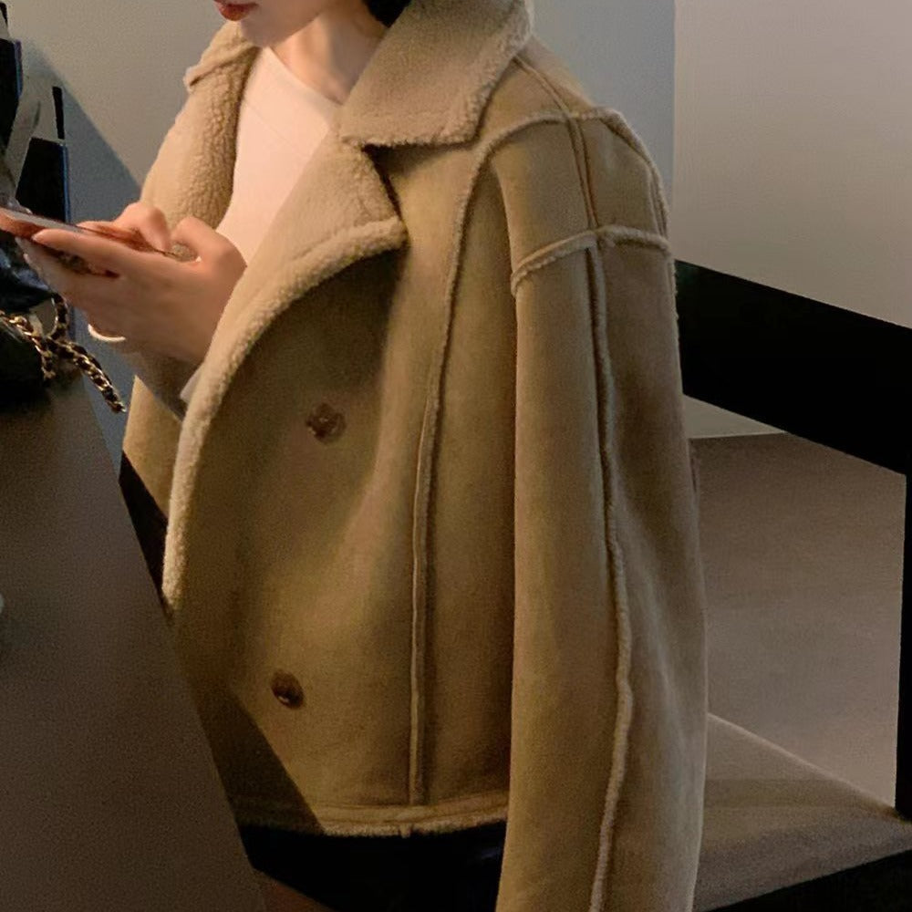 Bellamy | Chic Cropped Sherpa Lined Suede Jacket Women