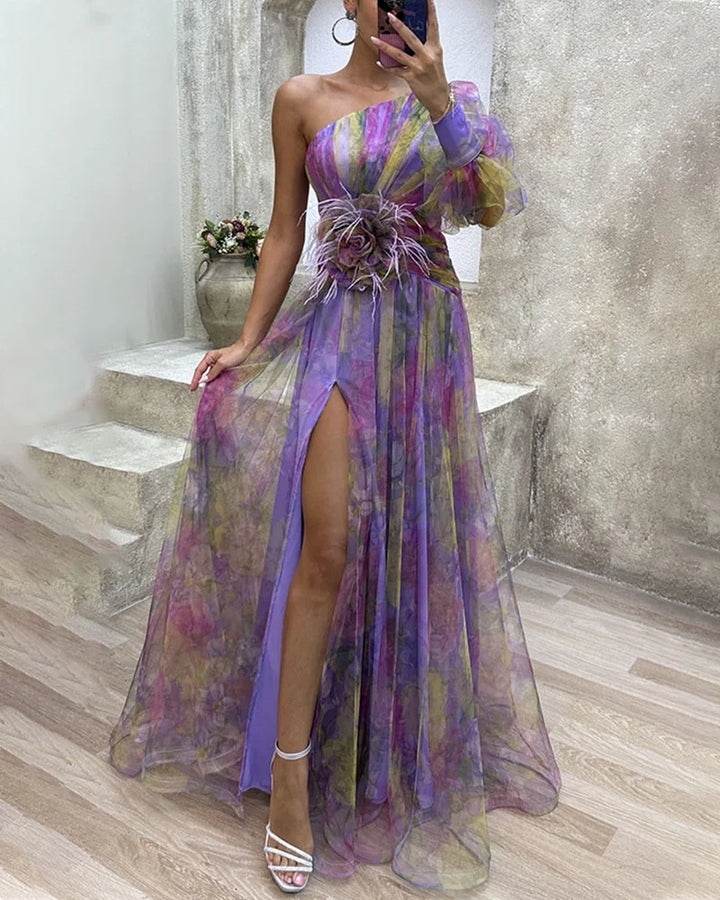Aurora | Elegant One-Shoulder Tulle Maxi Gown