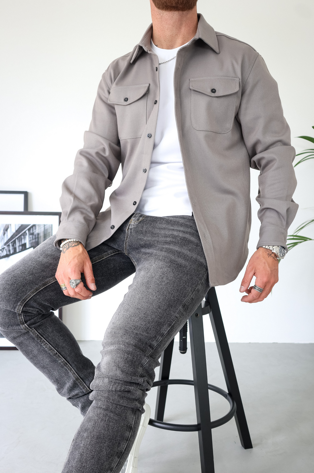 Sebastian | Stylish Long Sleeve Button Up Overshirt With Chest Pockets