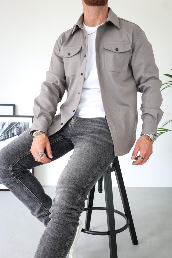 Sebastian | Stylish Long Sleeve Button Up Overshirt With Chest Pockets