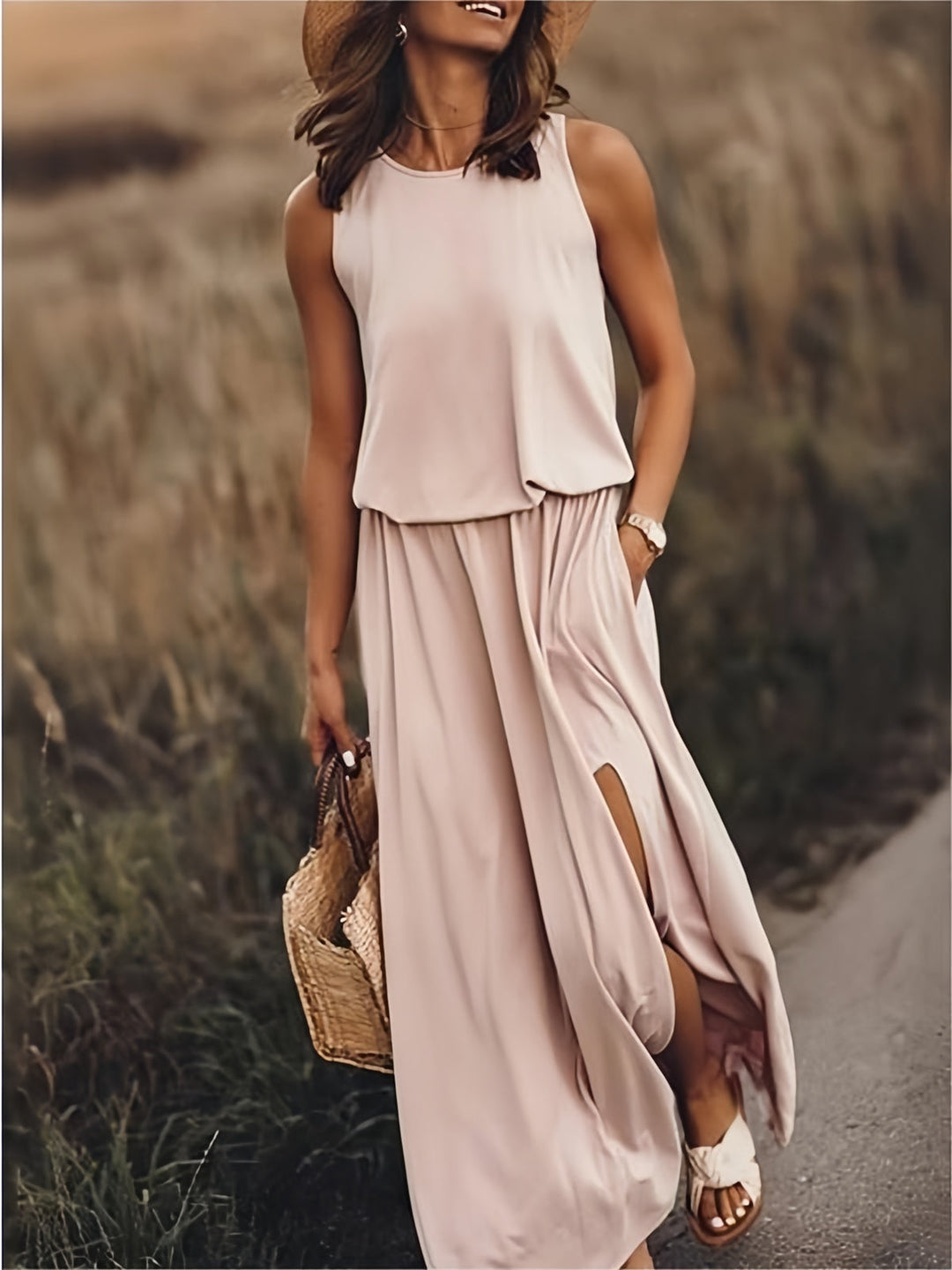 Tess | Stylish Sleeveless Yellow Maxi Dress With Side Slit
