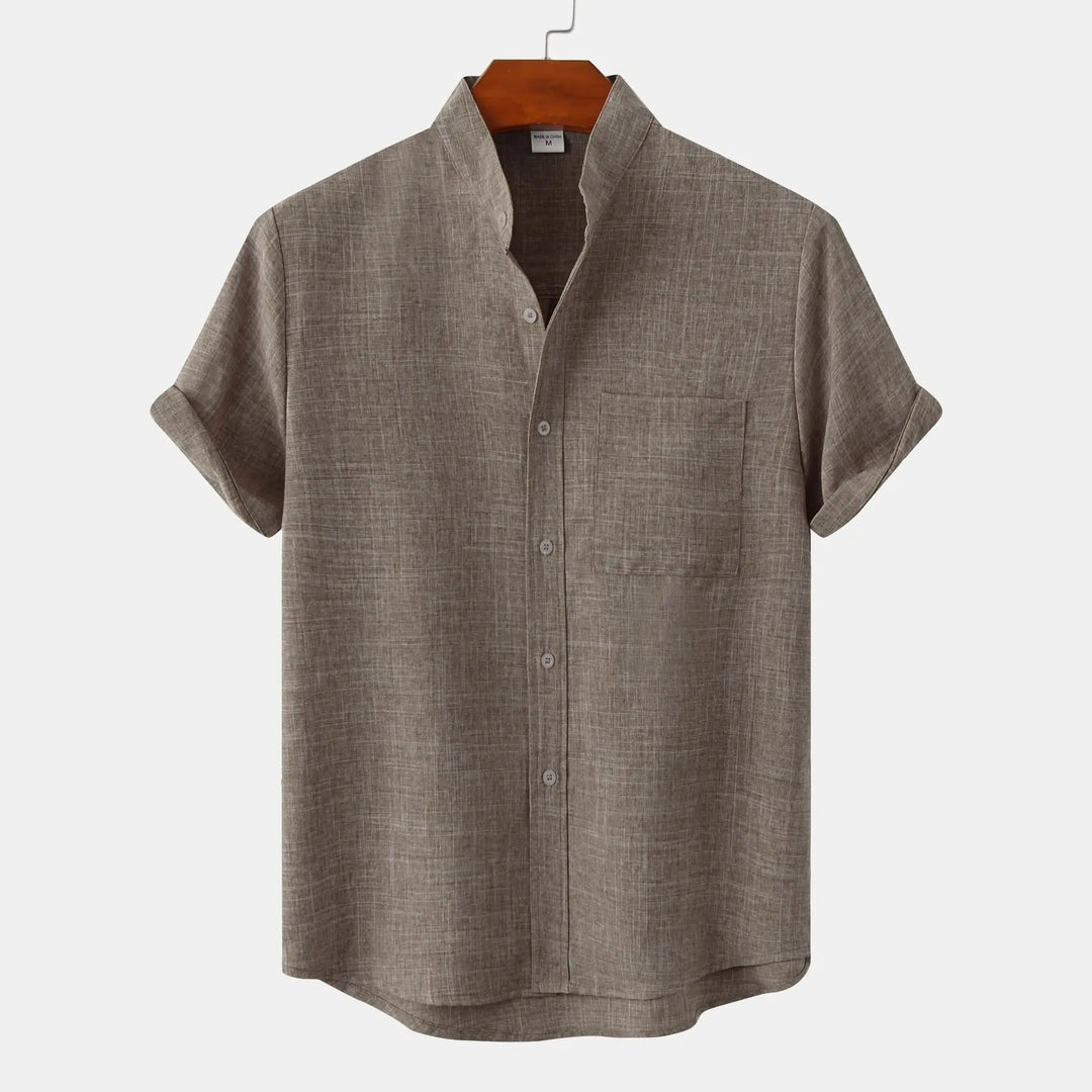Tobias | Stylish Cotton-Linen Short Sleeve Mandarin Collar Shirt