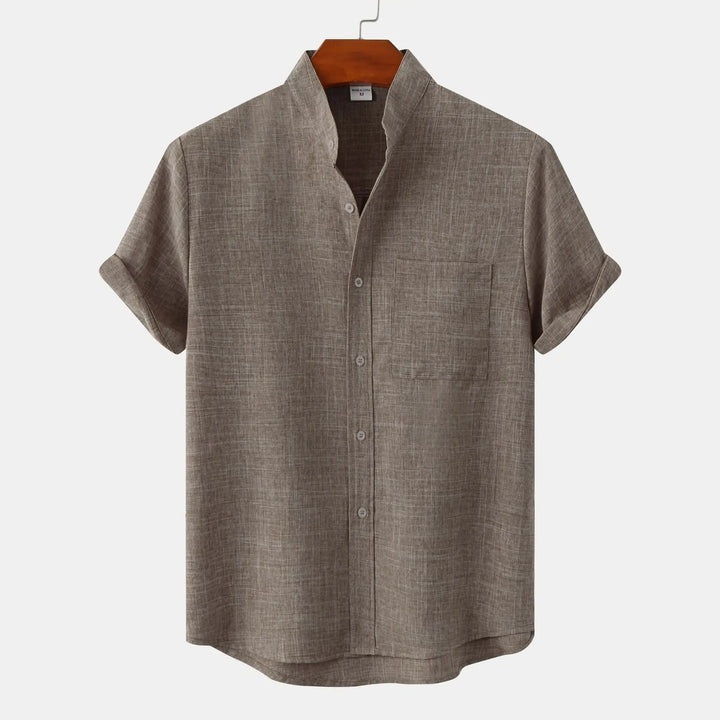 Tobias | Stylish Cotton-Linen Short Sleeve Mandarin Collar Shirt
