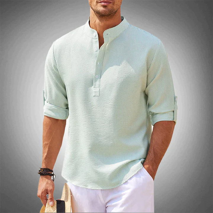 Sebastian | Elegant White Mandarin Collar Henley Shirt