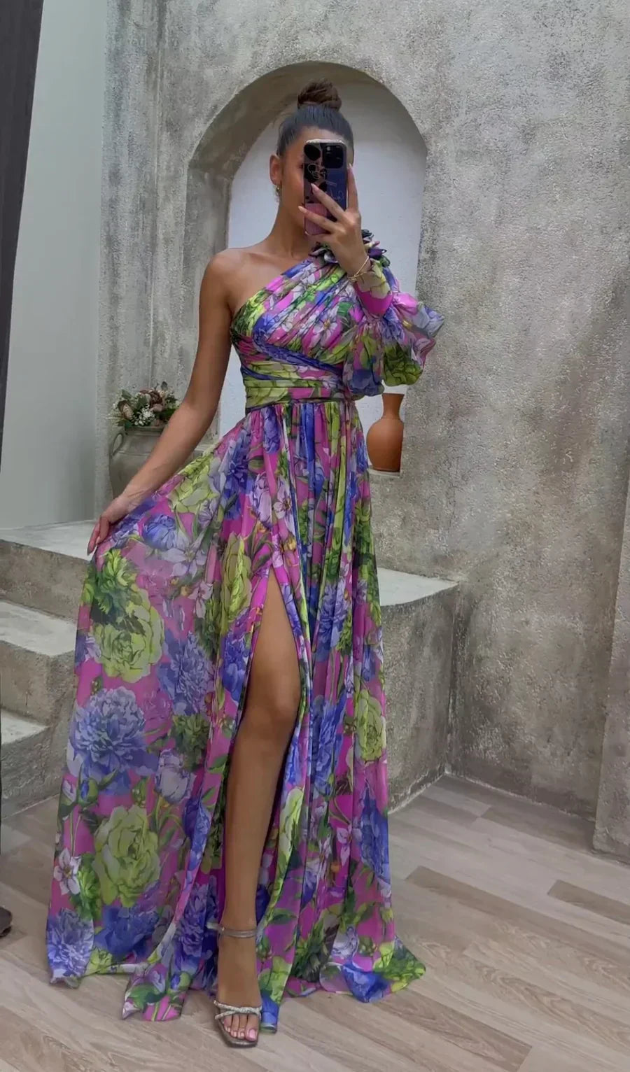 Emma | Elegant One Shoulder Floral Maxi Dress