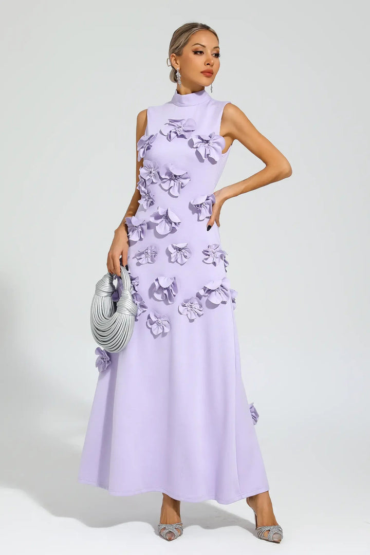Ethel | Elegant Flower Embellished Sleeveless Maxi Dress