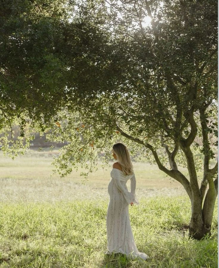Amelia | Elegant Off-Shoulder Lace Maternity Maxi Gown