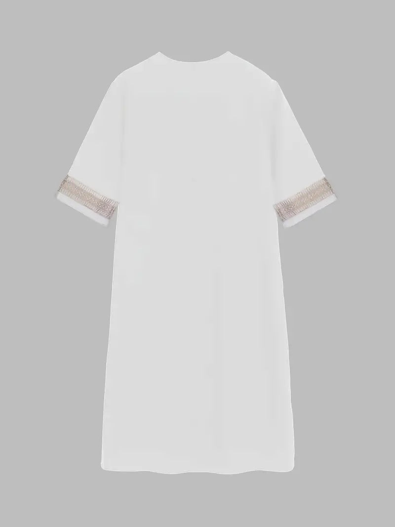 Sabrina | Chic V-Neck Crochet Detail White Summer Dress