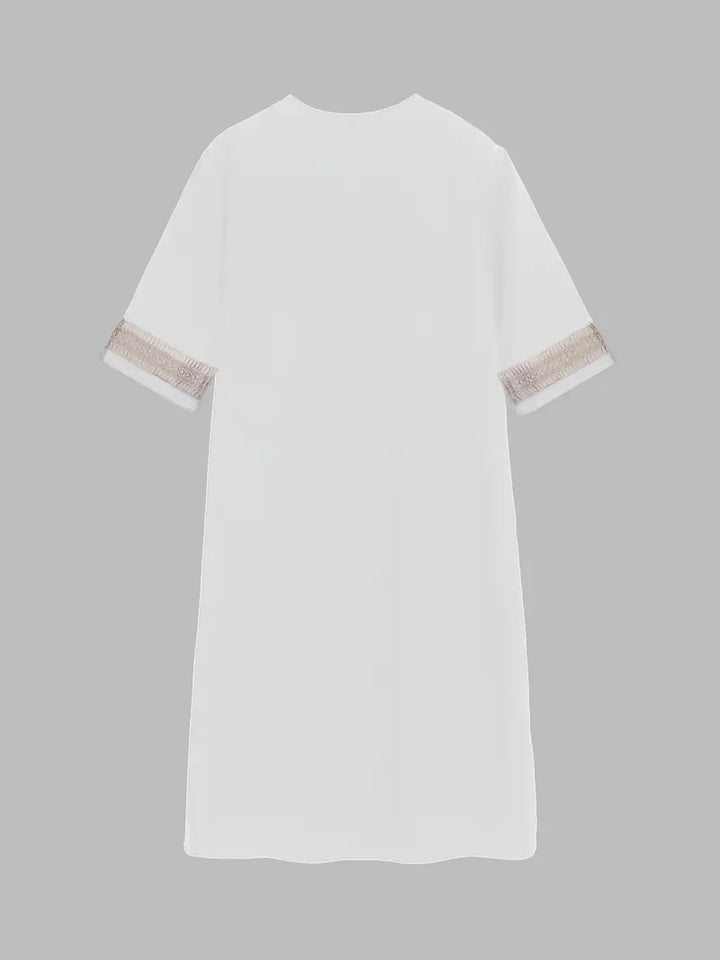 Sabrina | Chic V-Neck Crochet Detail White Summer Dress