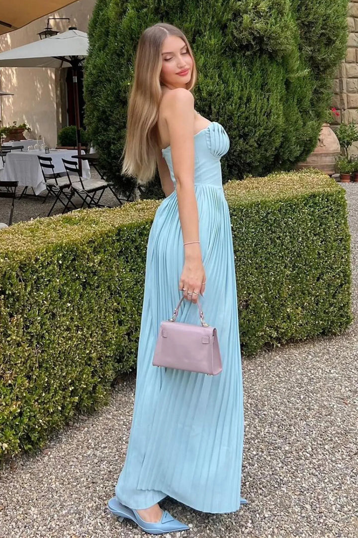 Hazel | Elegant Strapless Pleated Maxi Gown