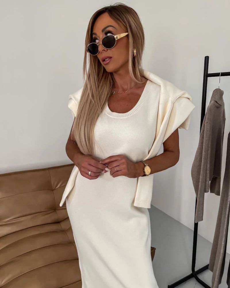 Valentina | Elegant Turtleneck Knit Set With Midi Skirt
