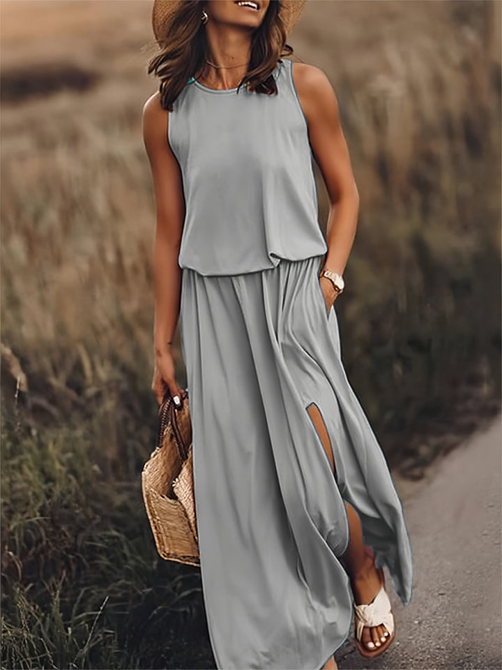 Tess | Stylish Sleeveless Yellow Maxi Dress With Side Slit