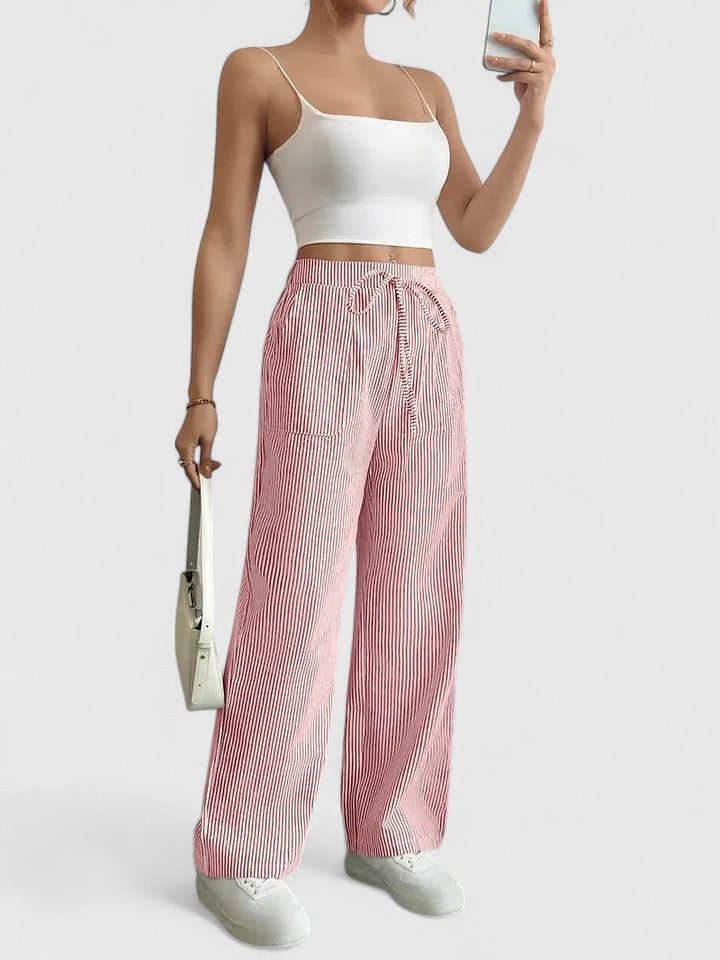 Tessa | Stylish Striped Wide Leg Palazzo Pants With Drawstring