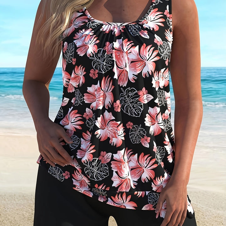 Kira | Stylish Tropical Floral Print Tankini With Shorts Set
