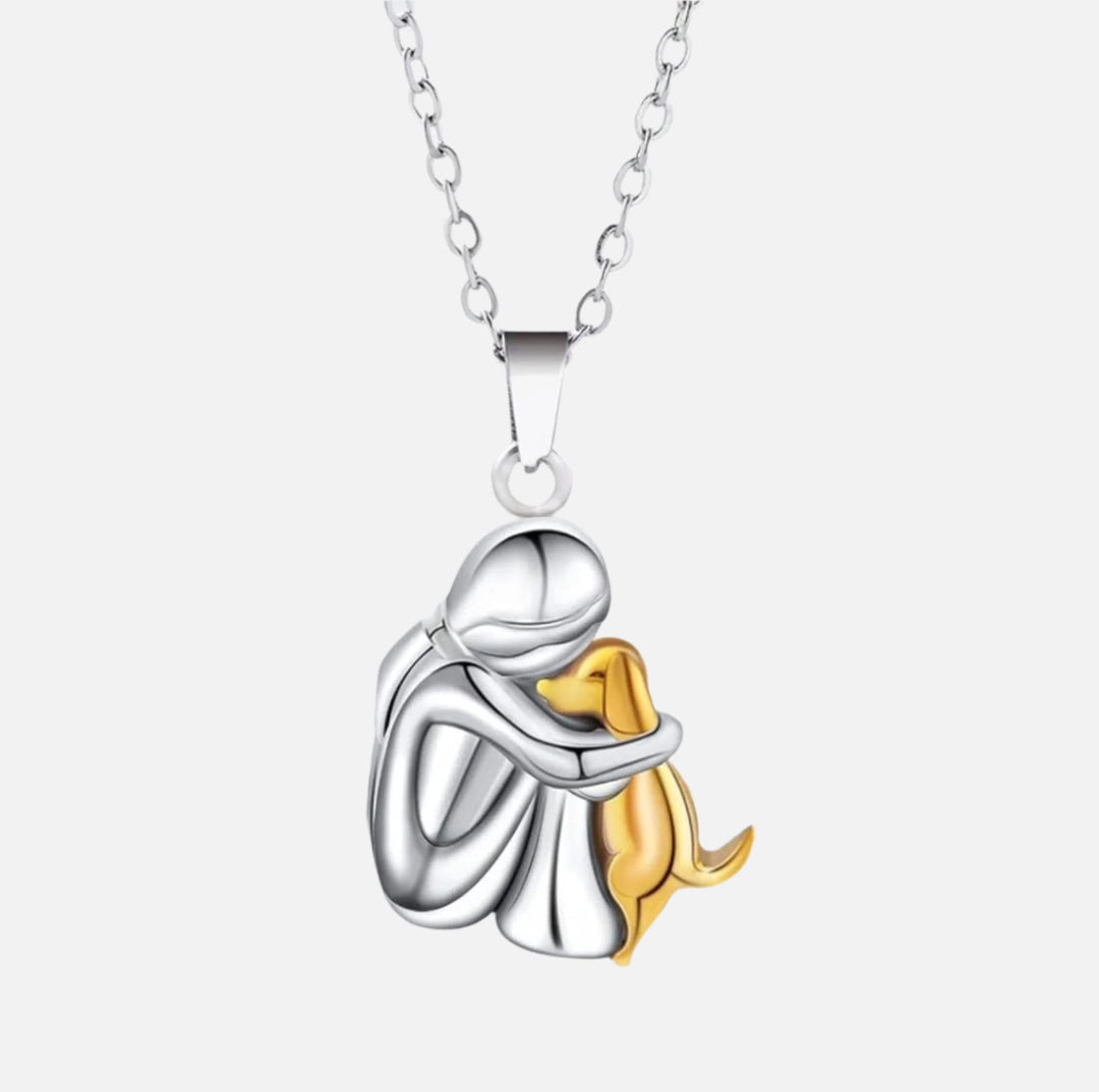 Phoebe | Stylish Dog Embrace Two-Tone Pendant Necklace