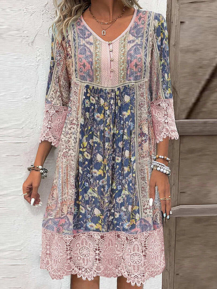 Hannah | Boho V-Neck Floral Maxi Dress With Lace Details