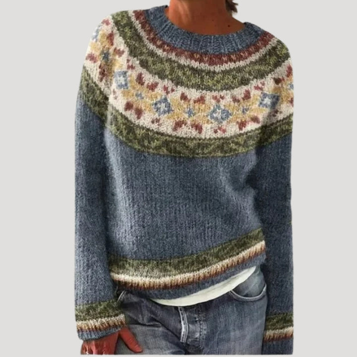 Eliana | Stylish Fair Isle Yoke Sweater With Colorful Nordic Pattern