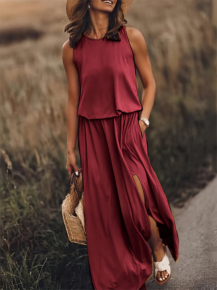 Tess | Stylish Sleeveless Yellow Maxi Dress With Side Slit