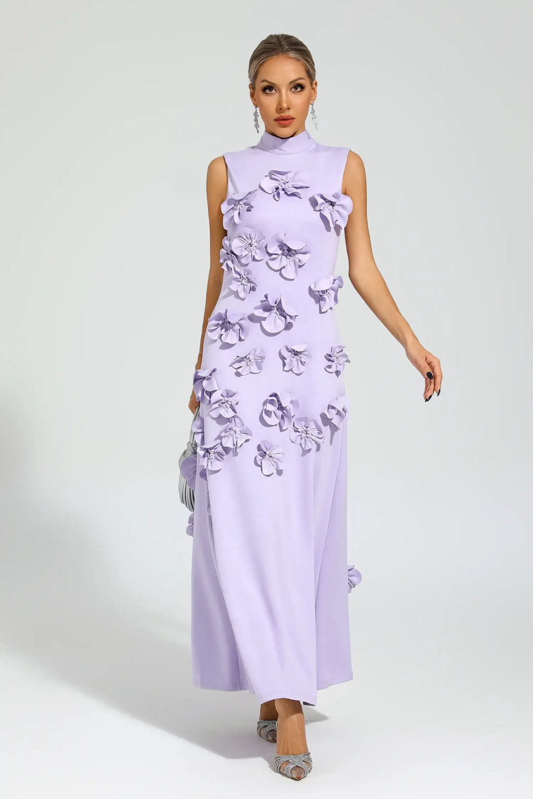 Ethel | Elegant Flower Embellished Sleeveless Maxi Dress