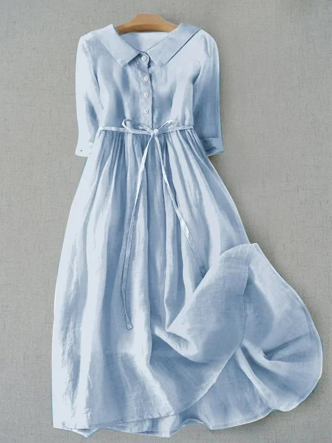 Tess | Elegant Cotton Shirt Dress With Three Quarter Sleeves