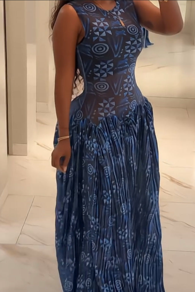 Kimberly | Elegant Adinkra Pleated Maxi Dress