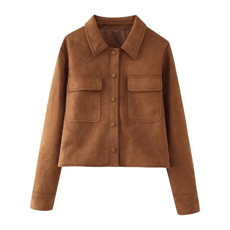 Sage | Chic Button-Up Suede Jacket With Chest Pockets