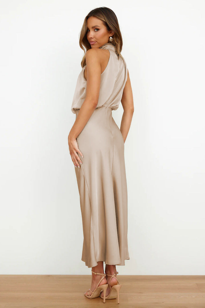 Zoe | Elegant Halter Neck Draped Maxi Dress