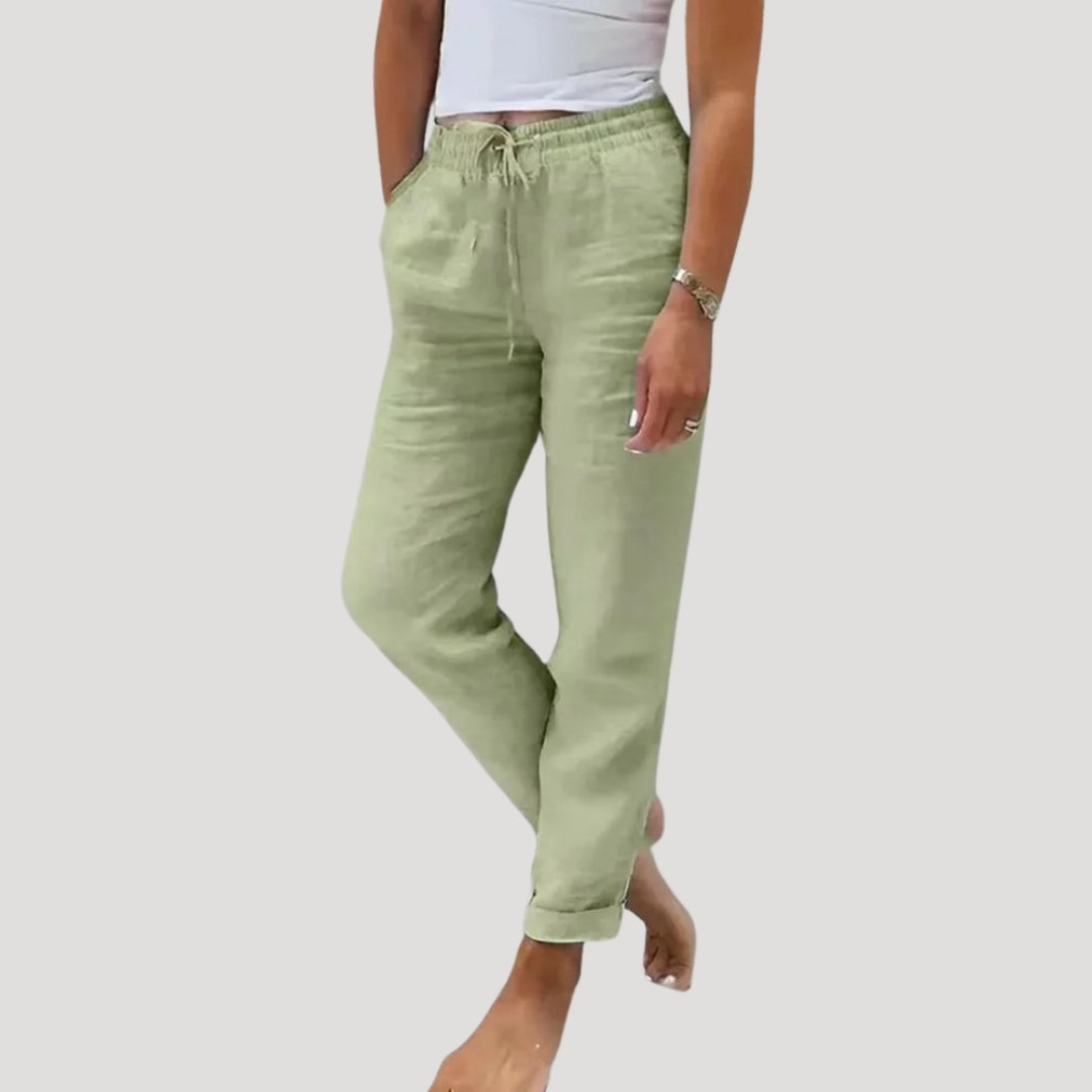 Evie | Casual Drawstring Cotton Trousers With Tapered Leg
