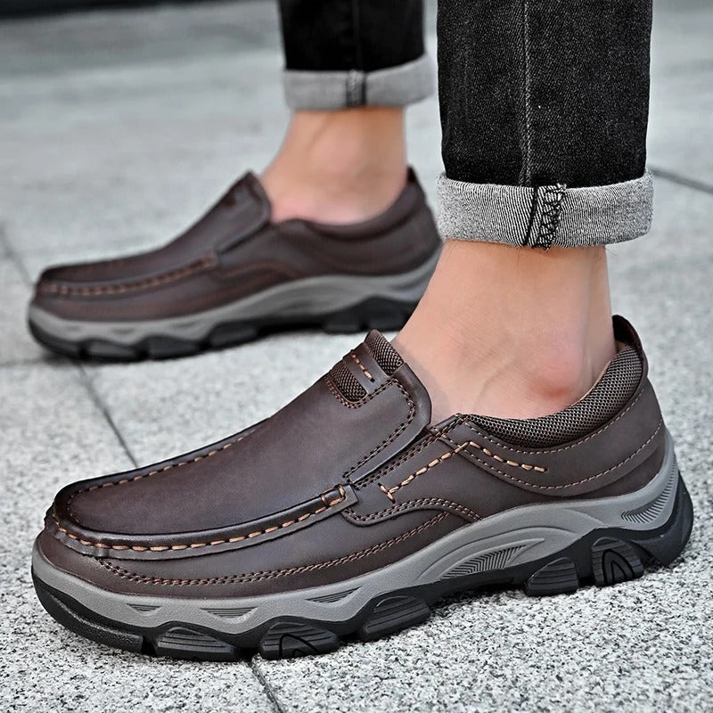 Kai | Sleek Brown Leather Slip-On Loafers For Men