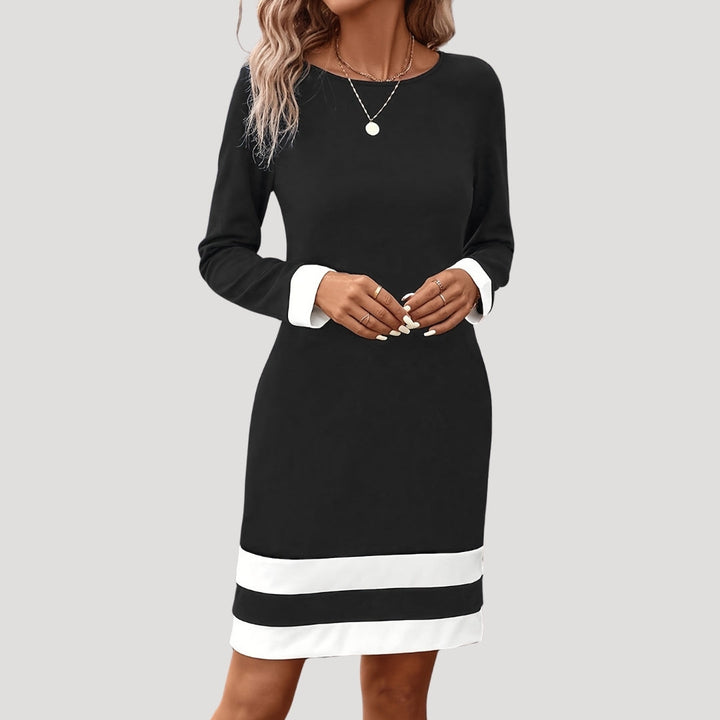 Wren | Elegant Navy Midi Dress With White Contrast Panels