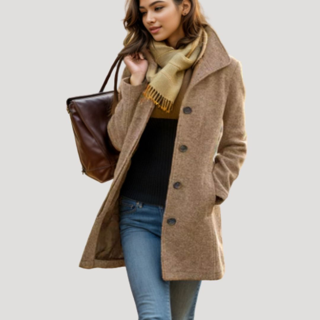 Adriana | Elegant Wool Blend Button-Front Long Coat