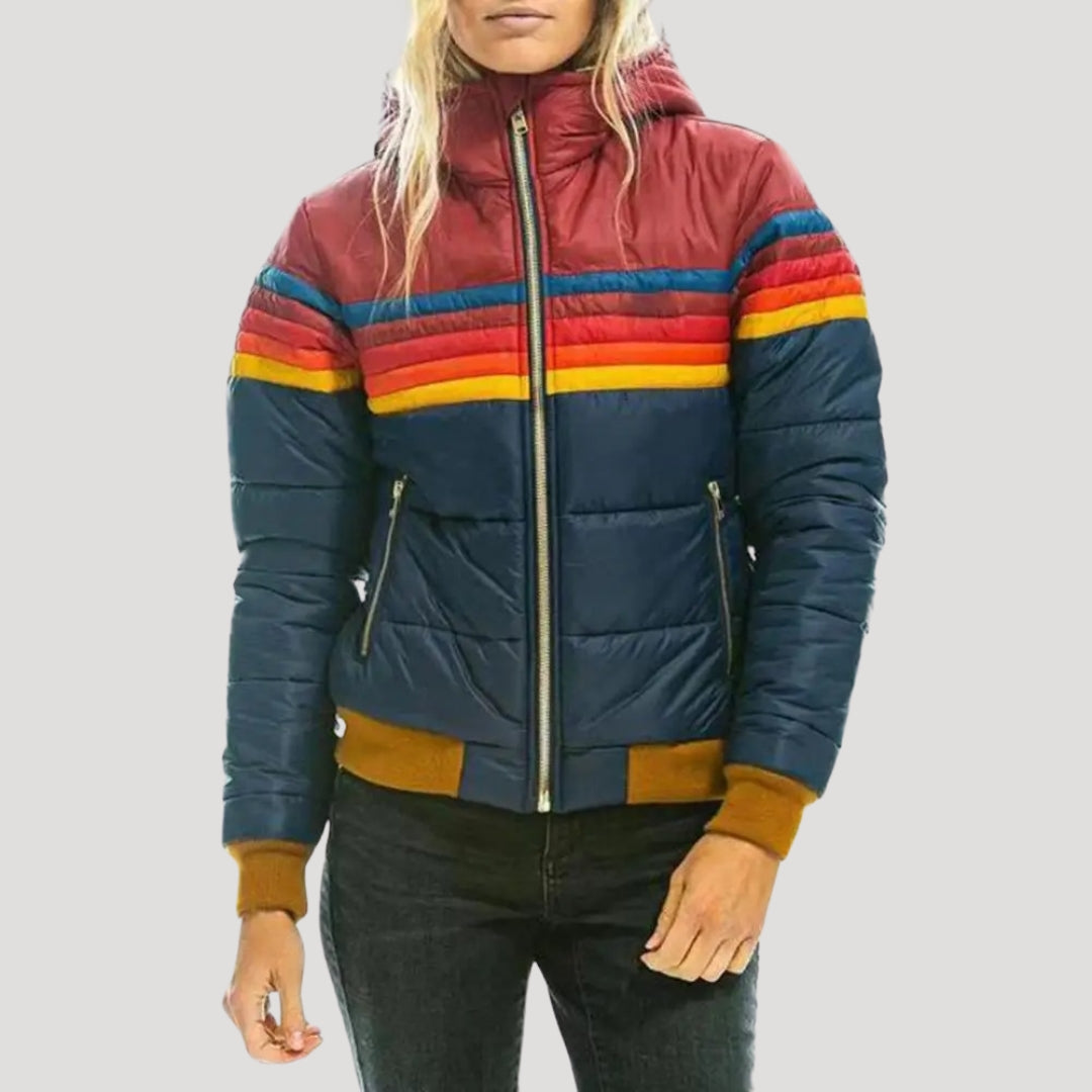 Eliana | Retro Colorblock Puffer Jacket With Hood And Zip Front