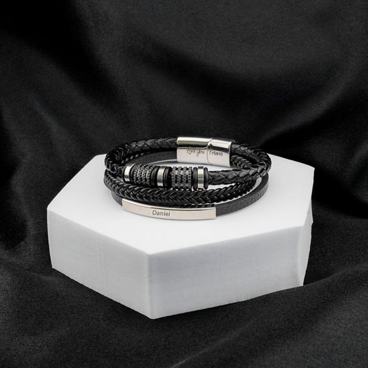 Millie | Elegant Personalized Leather Bracelet For Son Gift