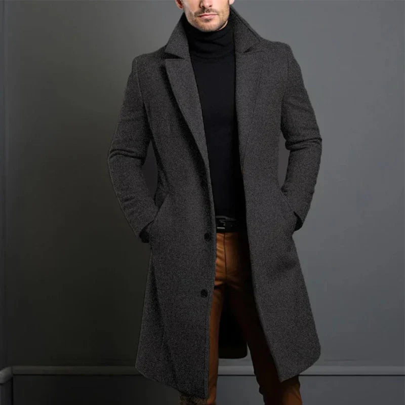 Amelia | Elegant Long Wool Overcoat With Classic Lapels For Men