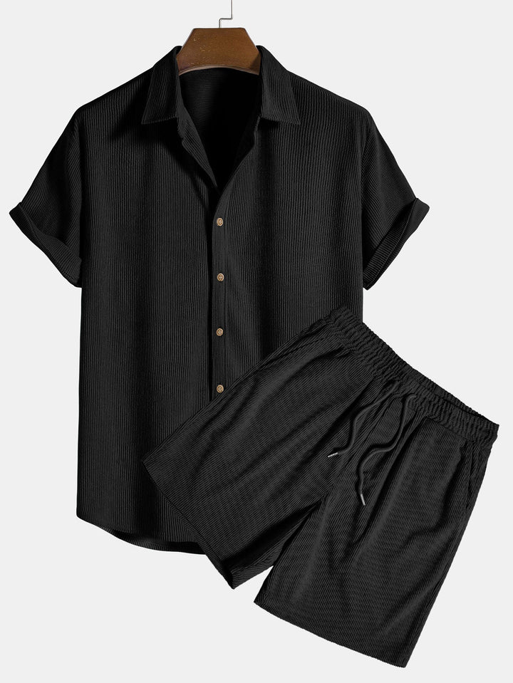 Bali | Elegant Striped Linen Two Piece Set Men Short Sleeve