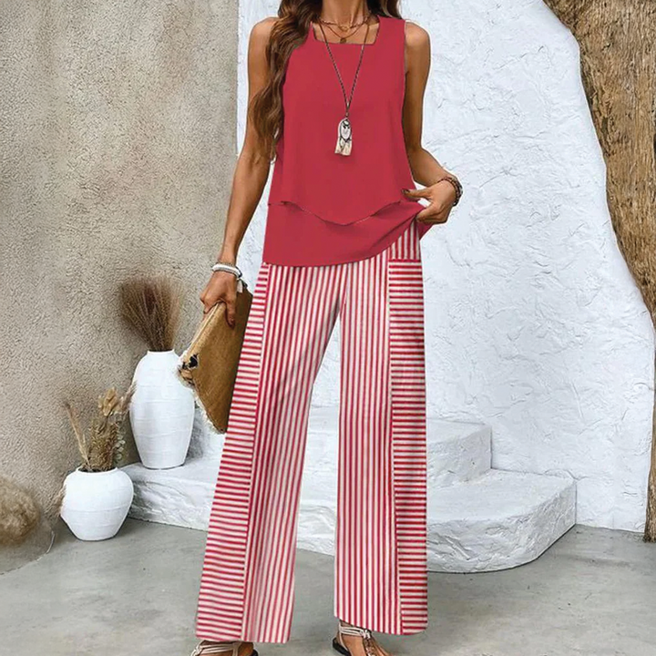 Valencia | Chic Two-Piece Sleeveless Top And Wide-Leg Trouser Set