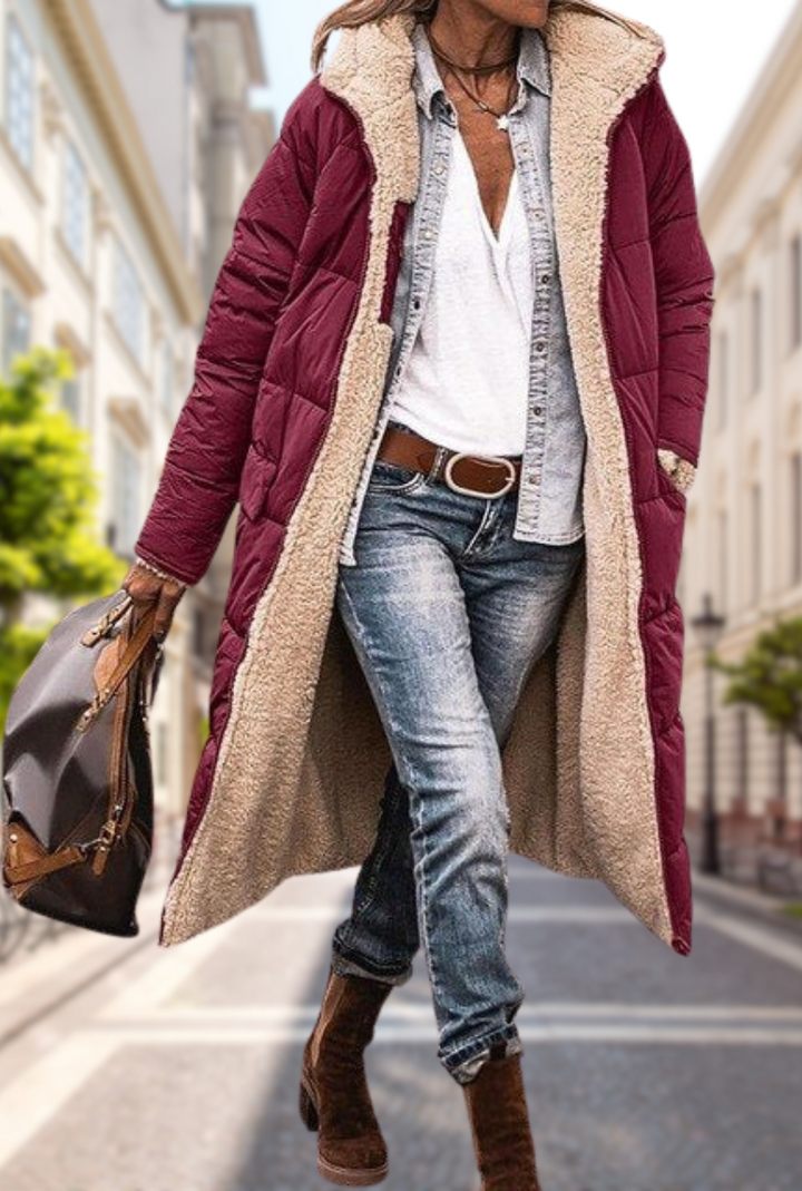 Cordelia | Elegant Sherpa Lined Long Quilted Coat With Hood