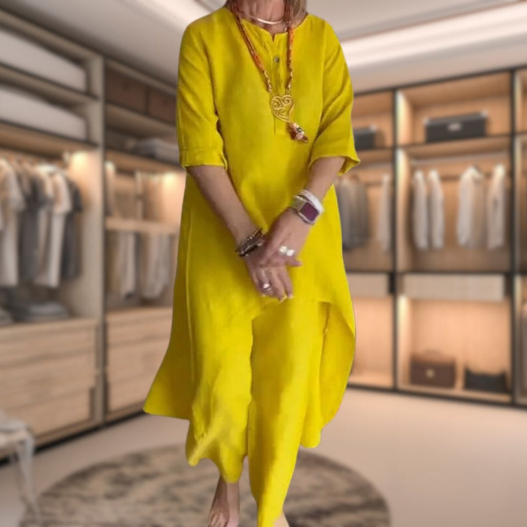 Marie | Elegant Two-Piece Linen Set With V-Neck Top