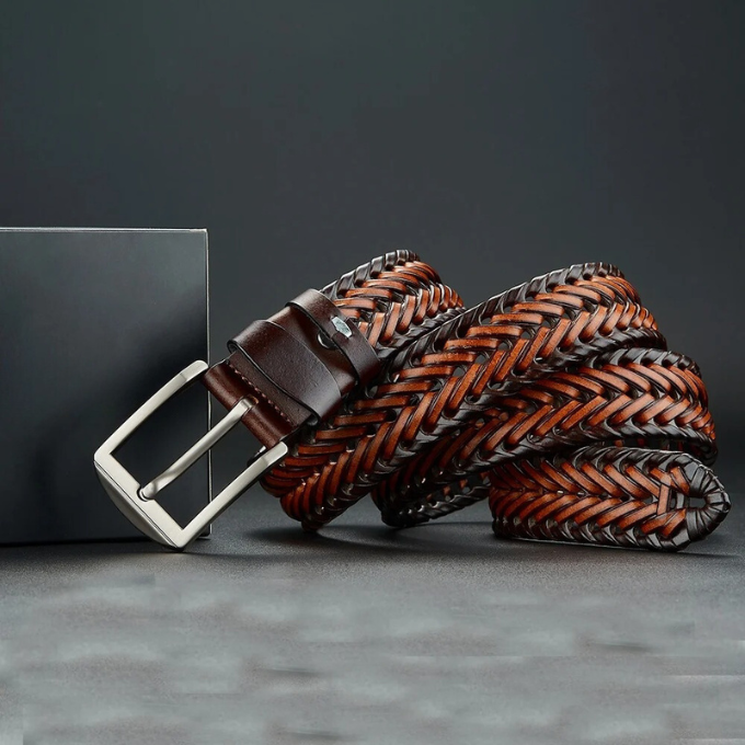 Kai | Sleek Black Braided Cowhide Belt With Polished Buckle